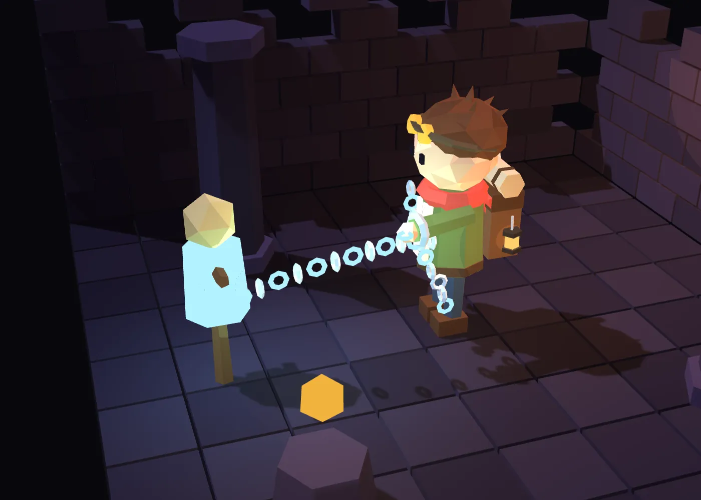 Wren lashes a training dummy with a glowing chain whip